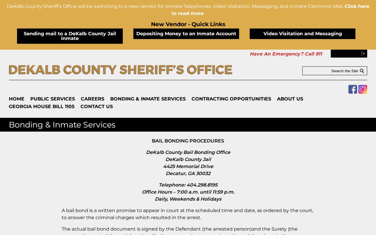 DeKalb County Sheriff bonding and inmate services page