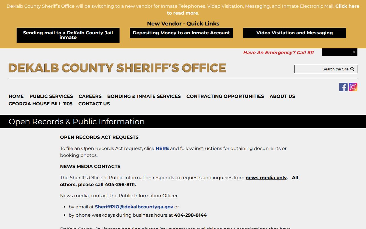 DeKalb County released inmate open records request page