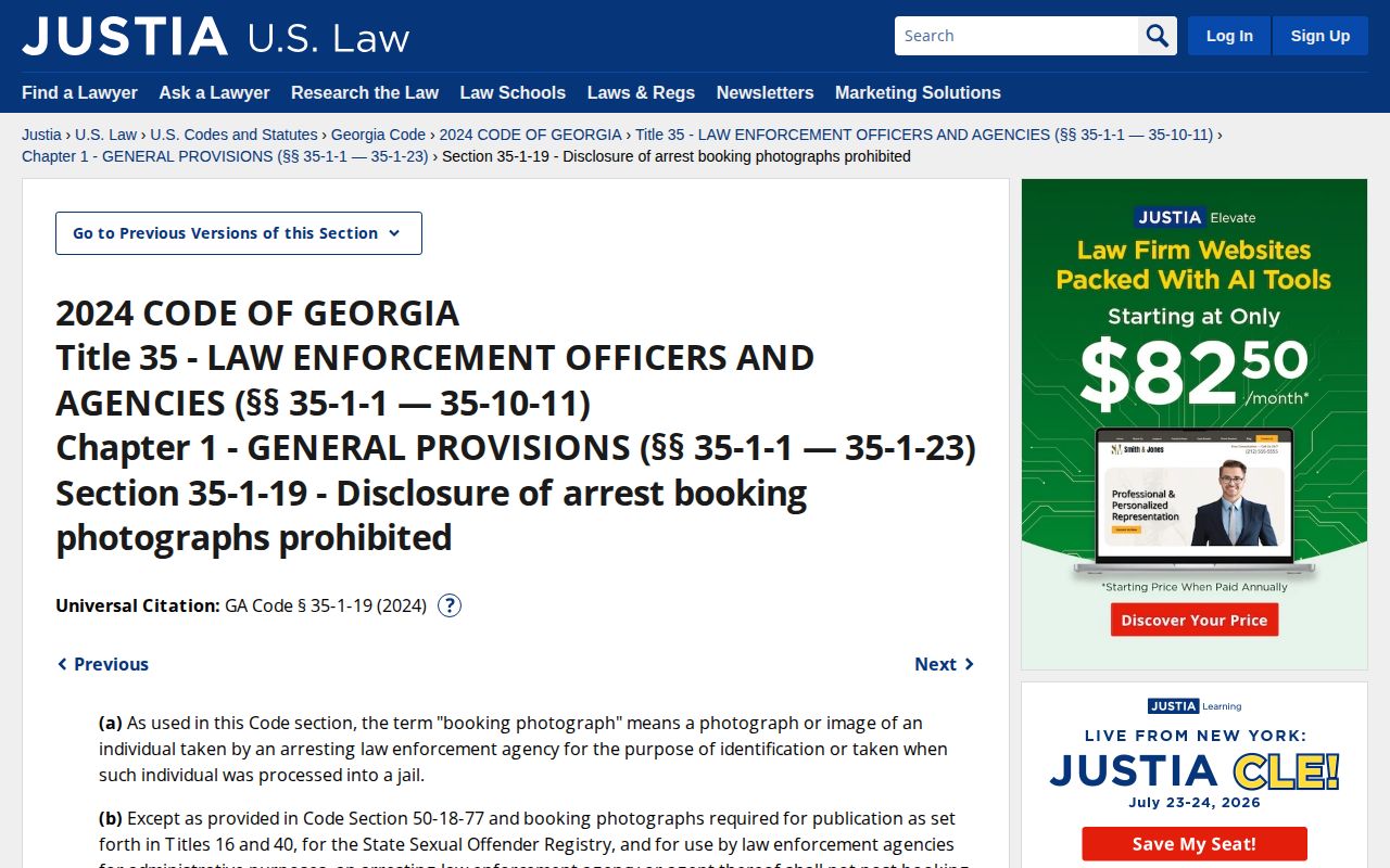 DeKalb County released mugshot Georgia booking photo statute